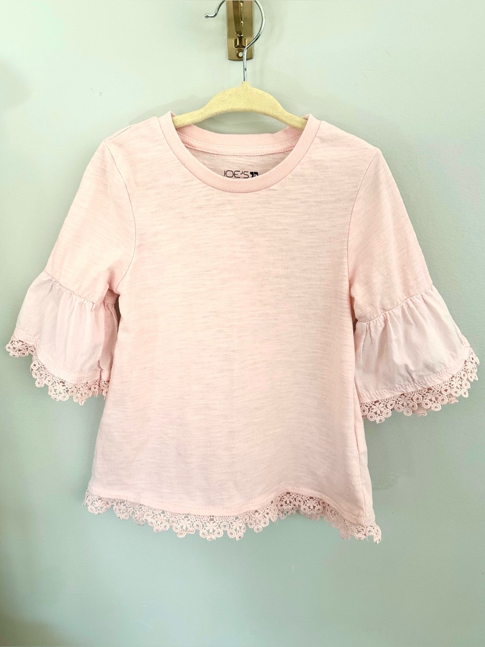 Joe’s Jeans Girls Pink Bell Sleeve Lace Trim Top Size 4T